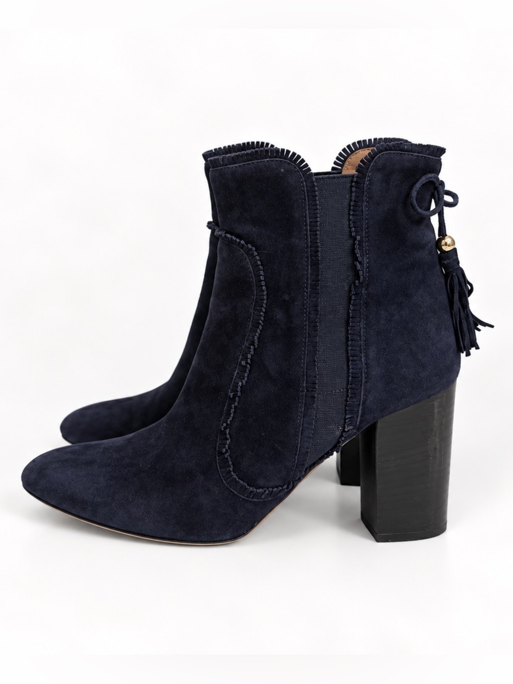 Aquazzura Firenze Tristan Bootie Rich Blue Suede Block Heel Ankle Booties EU 37